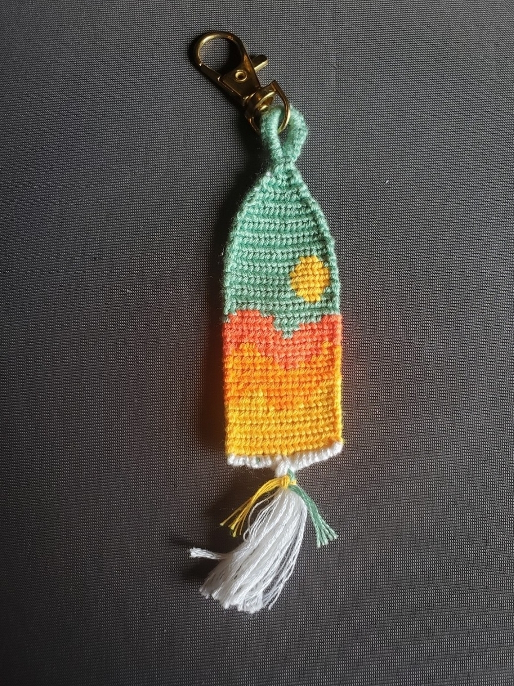 Handmade Teal, Pink, Orange And Yellow Keychain with Sunset Mountains
